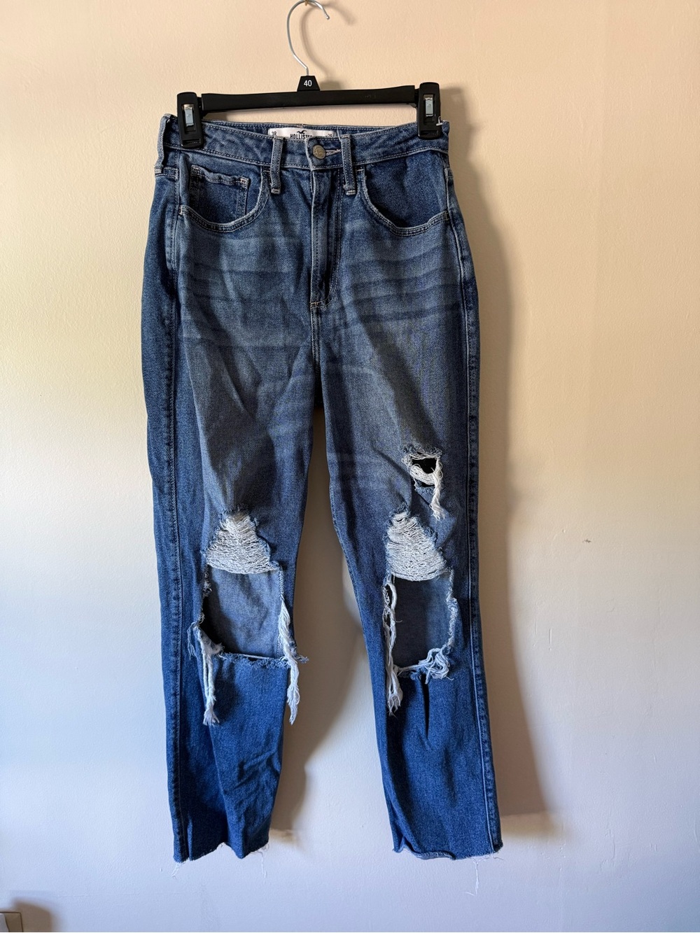 Hollister Distressed Boyfriend Jeans - Medium Blue Wash